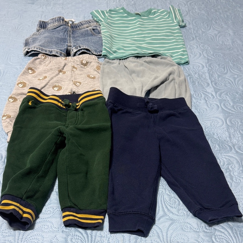 Ralph Lauren Green and Navy Kids Fleece Joggers - Striped Waistband